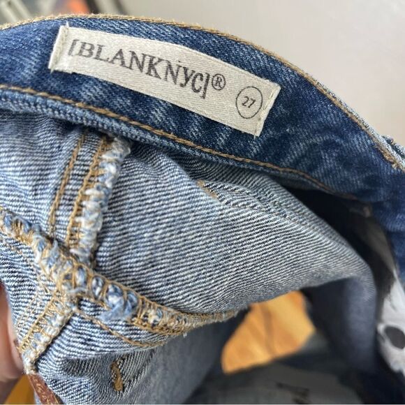 Blank NYC zip front raw hem denim jean miniskirt 27 - Picture 5 of 6